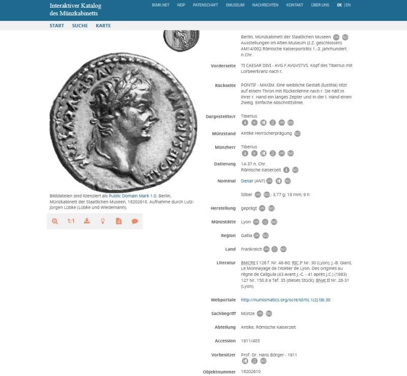 Objekteintrag im digitalen Katalog des Münzkabinetts Objekteintrag im digitalen Katalog des Münzkabinetts